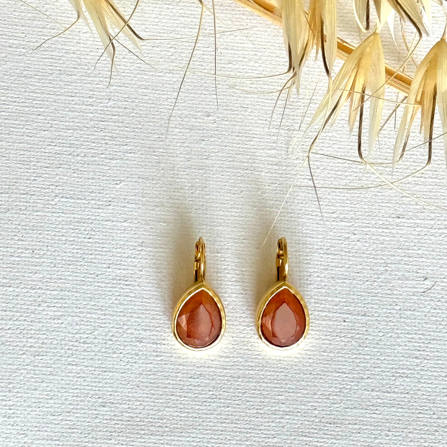 Boucles cristal goutte, corail